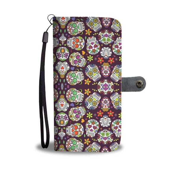 Sugar Skull Design Wallet Phone Case