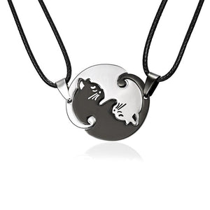 Rinhoo Couples Jewelry Necklaces Black white Couple Necklace Titanium Steel animal cat Pendants Necklace